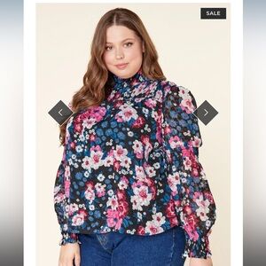 Garden State Wild Floral Mock Neck Blouse